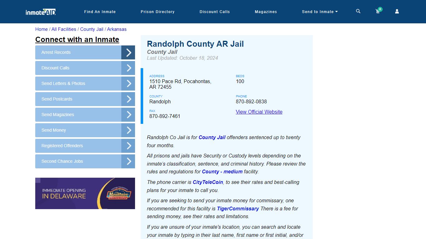 Randolph County AR Jail - Inmate Locator