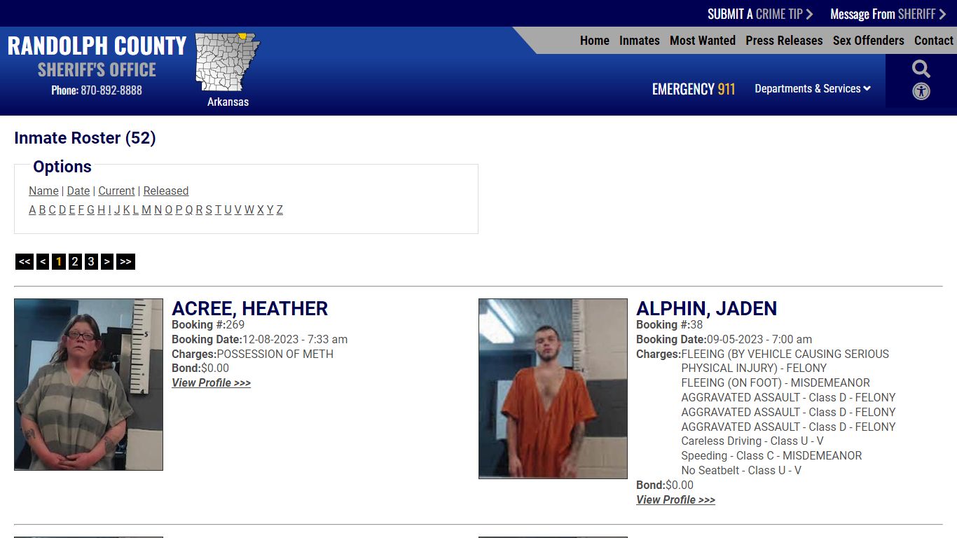 Inmate Roster - Current Inmates - Randolph County Sheriff AR